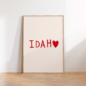 Póster de amor del estado de Idaho, decoración de Idaho, arte de pared con tipografía de corazón, impresión de Boise, póster de Idaho Falls, arte de pared de Idaho, descarga digital, 1 impresión