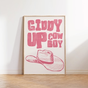 Retro Cowboy Poster Pink Western Wall Art Cowboy Hat Print Wild West Home Decor Trendy Western Art Print Digital Download 1 Print