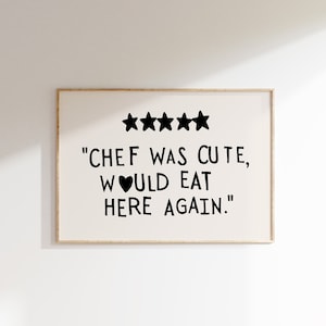 Aesthetic Kitchen Decor Cute Cooking Art Kitchen Wall Art Minimalist Heart Print Black Chef Horizontal Print Digital Download 1 Print
