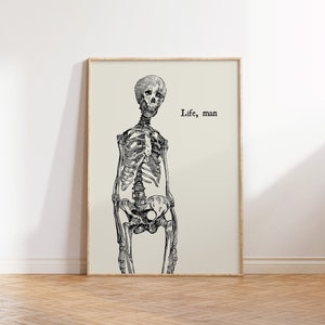 Vintage Skeleton Print Trendy Halloween Wall Art Minimalist Quote Poster Funny Halloween Decor Spooky Art Print Digital Download 1 Print image 1