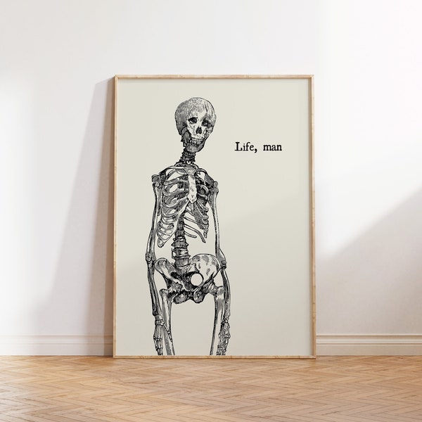 Vintage esqueleto impresión moda Halloween pared arte minimalista cita cartel divertido Halloween decoración espeluznante arte impresión digital descargar 1 impresión