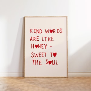 Kind Words Are Like Honey Art Print Minimalist Christian Wall Art Heart Poster Love Quote Proverbs 16:24 Print Digital Download 1 Print
