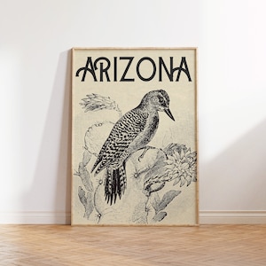 Cartel de Arizona Arizona Wall Art Vintage Wall Art Arizona Art Print Arizona Decor Woodpecker Print Descarga digital 1 Impresión