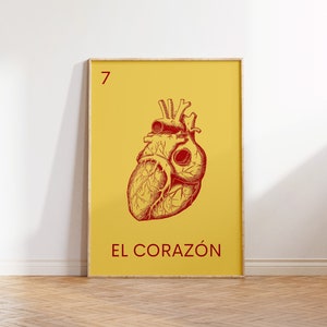 Meksykańska loteria Druk Meksykańska sztuka Druk Serce Plakat Meksykańska sztuka ścienna Meksykański wystrój El Corazón Drukuj Loteria Sztuka Cyfrowe pobieranie 1 Wydruk