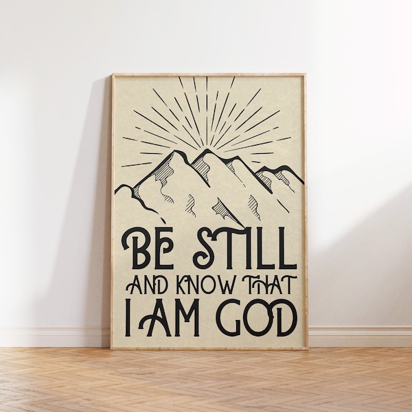 Vintage Bible Art Print Be Still And Know That I Am God Print Christian Printable Wall Art Vintage Mountain Poster Digital Download 1 Print