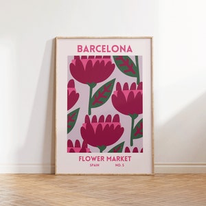 Barcelona Print Spanish Flower Market Wall Art Barcelona Spain Poster Pink Floral Decor Trendy Spanish Art Print Digital Download 1 Print