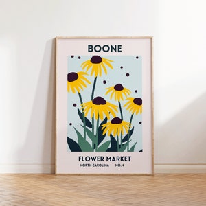 Boone Carolina del Norte Impresión Boone NC Arte Boone Cartel Boon NC Flower Market Wall Art NC Montañas Decoración floral Descarga digital 1 Impresión