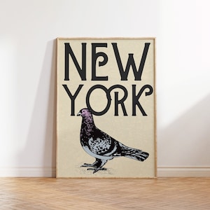 Vintage Nueva York Arte Impresión Paloma Cartel del Estado de Nueva York Cartel Minimalista Arte de Nueva York NYC Paloma Impresión Digital Descargar 1 Impresión