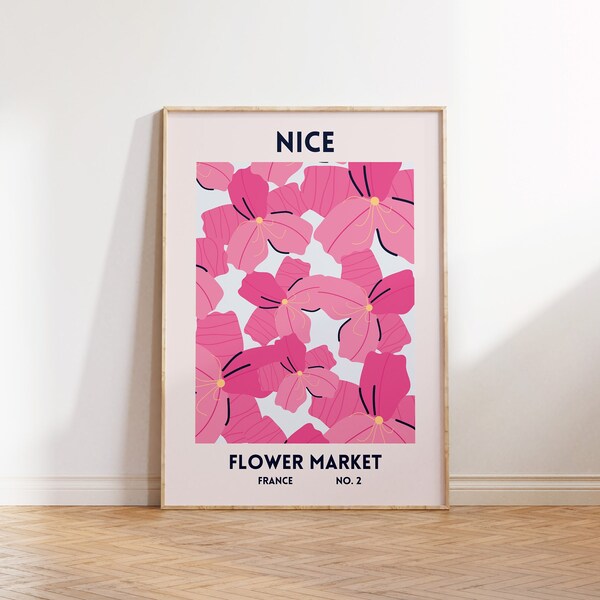 Nice City Print French Flower Market Wall Art Nice France Poster Pink Floral Decor French Riviera Art Print Digital Download 1 Print