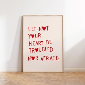 Let Not Your Heart Be Troubled Print Minimalist Christian Wall Art Heart Poster Love Quote James 14:27 Art Print Digital Download 1 Print
