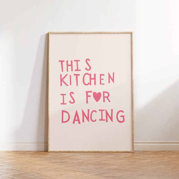 Aesthetic Kitchen Decor Cute Dance Art Pink Kitchen Wall Art Print Minimalist Heart Print Trendy Kitchen Poster Digital Download 1 Print