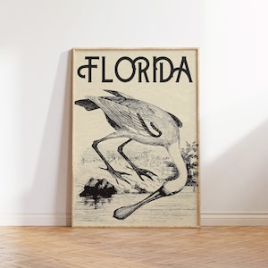 vintage Florida affiche American White Ibis Print Florida Wall Art Florida Art Print Home State Art Florida Decor Digital Download 1 Print