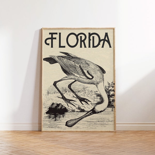 vintage Florida affiche American White Ibis Print Florida Wall Art Florida Art Print Home State Art Florida Decor Digital Download 1 Print