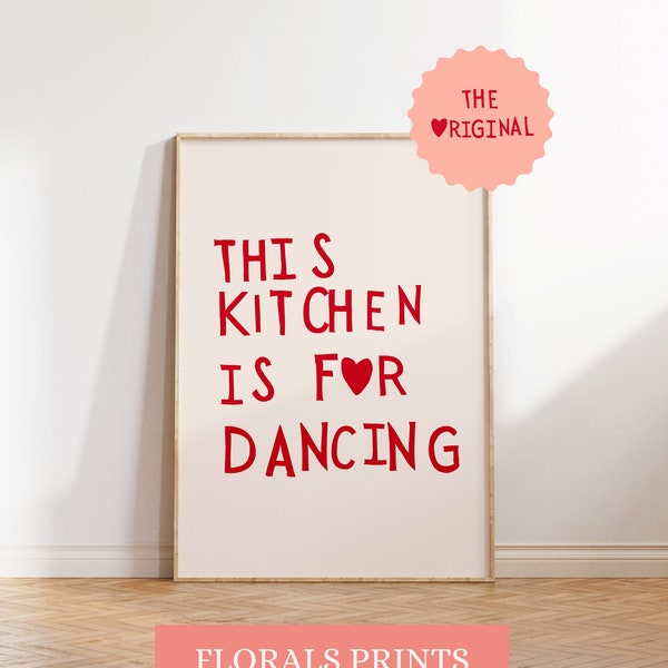 Aesthetic Kitchen Decor Cute Dance Art Red Kitchen Wall Art Print Minimalist Heart Print Trendy Kitchen Poster Digital Download THE ORIGINAL