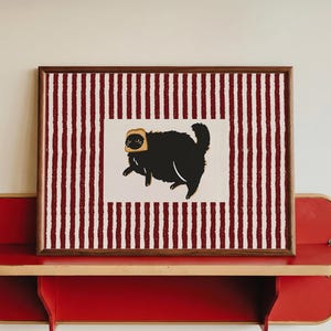 Stampa del gatto del pane, arte stravagante per la cucina, decorazione divertente con gatti, arte murale a righe rosse (download digitale, orizzontale)