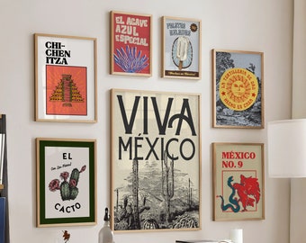 Vintage Mexican Prints Retro Mexico Wall Art Trendy Mexico Art Prints Mexican Decor Mexico Travel Posters Digital Download Set of 7