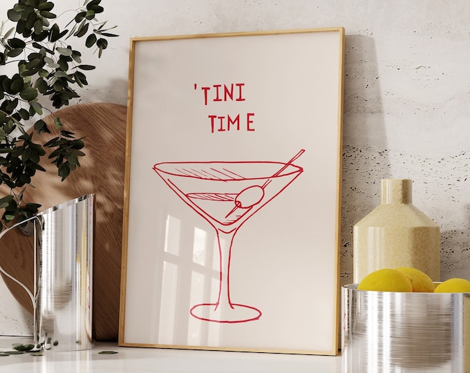 Martini Print Bar Art Print Minimalist Cocktail Poster Red Bar Cart Wall Art Bar Printable Art Drinks Wall Decor Digital Download 1 Print