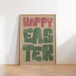 Retro Happy Easter Print: Trendy Spring Wall Art (Digital Download)