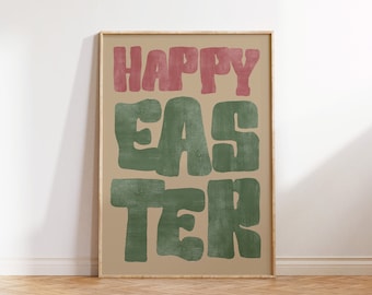 Retro Happy Easter Print: Trendy Spring Wall Art (Digital Download)