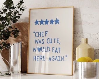 Aesthetic Kitchen Decor Cute Cooking Art Kitchen Wall Art Print Minimalist Heart Print Blue Chef Art Print Digital Download 1 Print