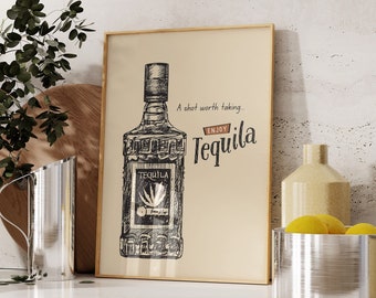 Vintage Bar Cart Print Vintage Tequila Poster Retro Bar Decor Bar Cart Poster Funny Drinks Poster Tequila Print Digital Download 1 Print