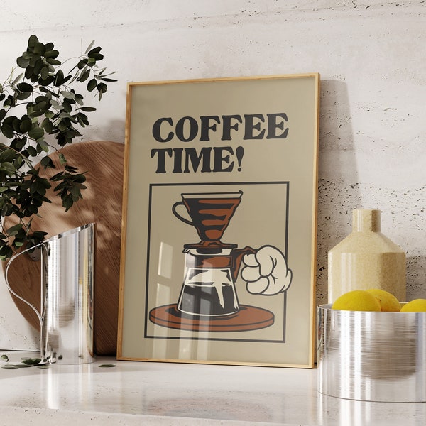 Retro Coffee Print Coffee Bar Wall Art Vintage Coffee Art Print Coffee Art Coffee Pot Poster Coffee Time Print Digital Download 1 Print