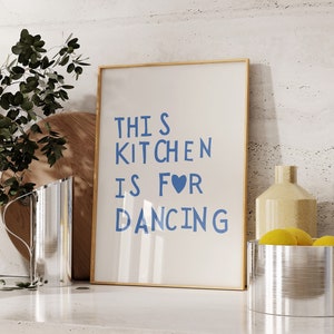 Aesthetic Kitchen Decor Cute Dance Art Blue Kitchen Wall Art Print Minimalist Heart Print Trendy Kitchen Poster Digital Download 1 Print