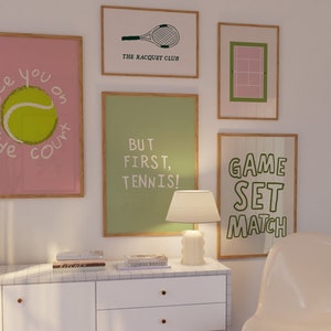 Tennis Prints Country Club Aesthetic Wall Art Tennis Racket Print Cute Sports Posters Preppy Wall Art Digital Download Set of 5 Prints