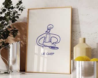 Aesthetic Kitchen Decor Funny Chef Print Cute Cooking Poster Kitchen Wall Art Print Le Chef Poster French Decor Digital Download 1 Print