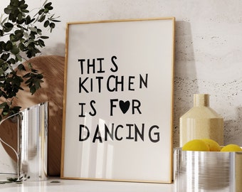 Aesthetic Kitchen Decor Cute Dance Art Black Kitchen Wall Art Print Minimalist Heart Print Trendy Kitchen Poster Digital Download 1 Print