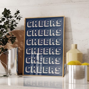 Plakat na wózek barowy Cheers Print Wall Art Vintage Bar Cart Bar Print Blue Bar Art Retro Bar Cart Decor Znak Cheers Pobierz cyfrowo 1 wydruk