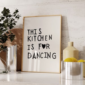 Aesthetic Kitchen Decor Cute Dance Art Black Kitchen Wall Art Print Minimalist Heart Print Trendy Kitchen Poster Digital Download 1 Print image 1