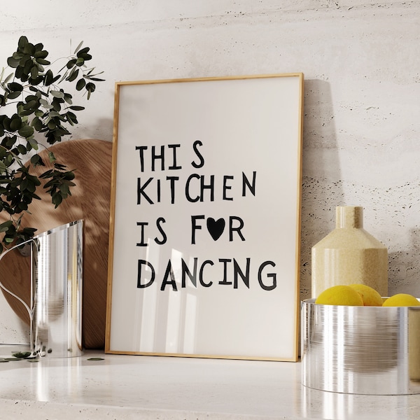 Aesthetic Kitchen Decor Cute Dance Art Black Kitchen Wall Art Print Minimalist Heart Print Trendy Kitchen Poster Digital Download 1 Print