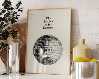 Vintage Kitchen Decor Aesthetic Kitchen Wall Art Print Minimalist Disco Ball Print Retro Dancing Poster Digital Download 1 Print