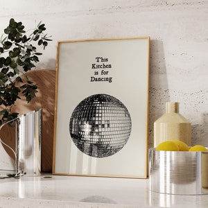 Vintage Kitchen Decor Aesthetic Kitchen Wall Art Print Minimalist Disco Ball Print Retro Dancing Poster Digital Download 1 Print