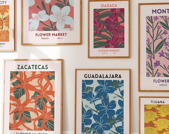 Mexico Flower Market Gallery Wall Art Mexican Poster Bundle Set Colorful Mexican Decor Set of 9 Botanical Prints Digital Download