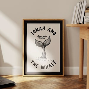 Jonah and the Whale Art Print Christian Wall Art Bible Minimalist Poster Biblical Prints Vintage Christian Decor Digital Download 1 Print