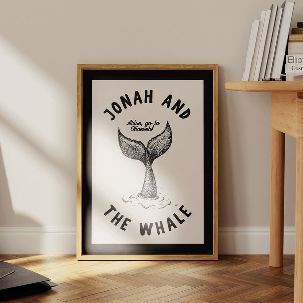 Jonah und der Wal Art Print Christian Wall Art Bibel Minimalist Poster Biblische Drucke Vintage Christian Decor Digital Download 1 Print