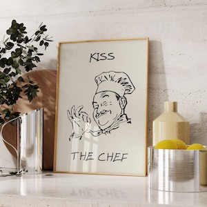 Kiss The Chef Print Aesthetic Kitchen Decor Cute Cooking Art Kitchen Wall Art Print Minimalist Chef Print Digital Download 1 Print