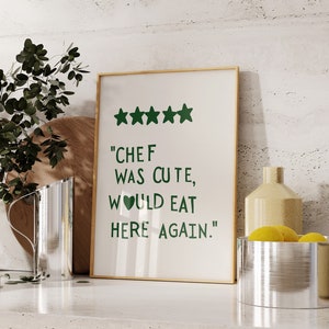 Aesthetic Kitchen Decor Cute Cooking Art Kitchen Wall Art Print Minimalist Heart Print Green Chef Art Print Digital Download 1 Print