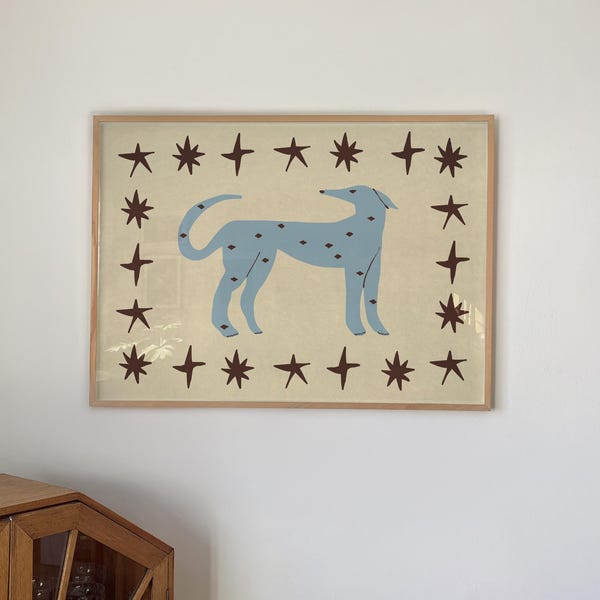 Funky Hund Illustration, Blauer Hund Illustration, Goldener Hund (Digitaler Download, Horizontal)