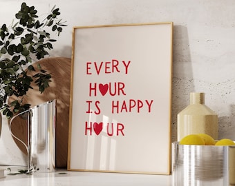 Happy Hour Print Bar Cart Wall Art Cute Drinks Poster Esthétique Bar Cart Decor Minimalist Heart Art Print Digital Download 1 Print