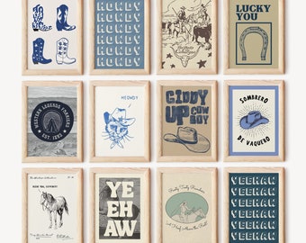 Retro Western Print Bundle Trendy Cowboy Wall Art Vintage Western Poster Bundle Set Southwestern Gallery Wall Art Digital Download Set of 12