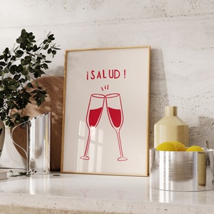 Salud Print Meksykańska sztuka ścienna Minimalistyczny plakat na wózek barowy Meksykański wydruk Bar Art Hiszpański wystrój Meksyk Sztuka do kuchni Pobieranie cyfrowe 1 wydruk
