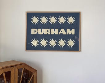 Retro Durham NC-print (digitale download, horizontaal)