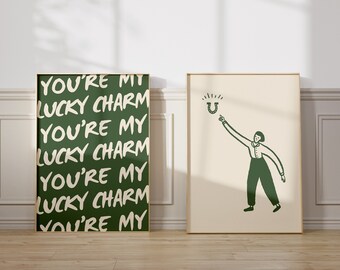 Cute St Patricks Day Prints You're My Lucky Charm Poster Horseshoe Art Print Irish Decor St Patricks Wall Decor Digital Download Set of 2