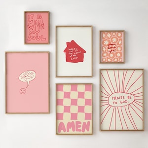 Preppy Christian Wall Art Set: Pink Scripture Prints (Digital Download, Set of 6)