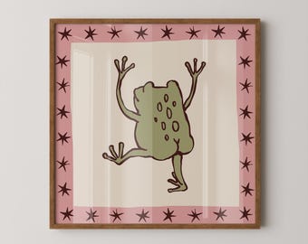Cheeky Frog Print | Whimsical Frog Wall Art | Cottagecore Animal Decor | SQUARE Digital Download