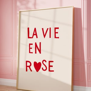 La Vie En Rose Print Minimalist Heart Poster Trendy Living Room Decor Aesthetic Apartment Wall Art French Quote Art Digital Download 1 Print image 3