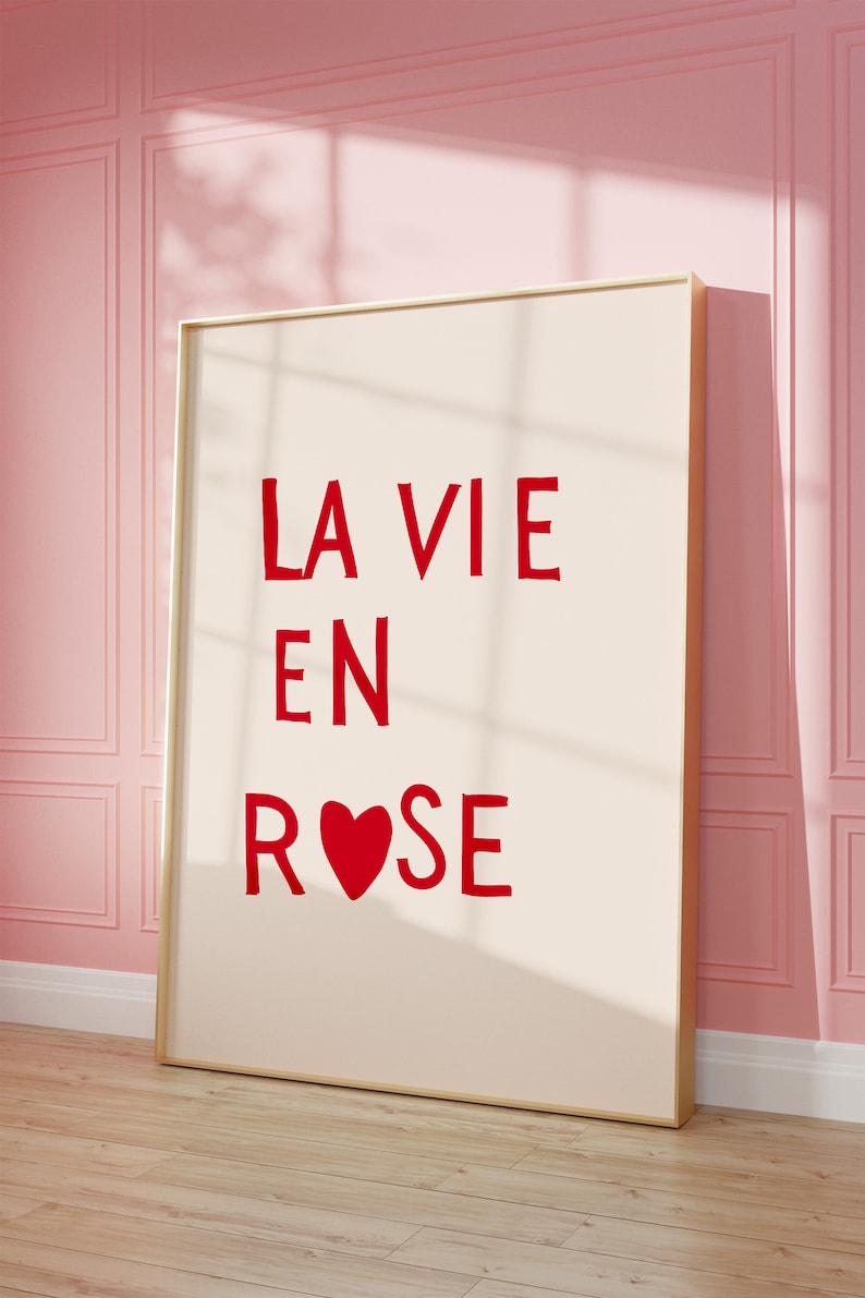 La Vie En Rose Print Minimalist Heart Poster Trendy Living Room Decor Aesthetic Apartment Wall Art French Quote Art Digital Download 1 Print image 3